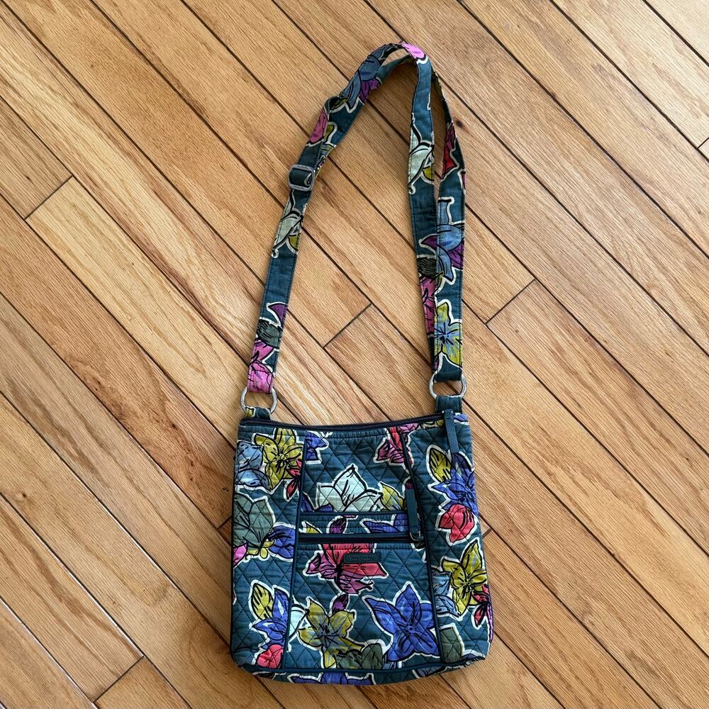 VERA BRADLEY Falling Flowers Dark Green Large CrossBody Hipster Cottagecore